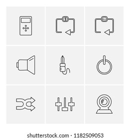 Set of 9 icons, for web, internet, mobile apps, interface design: business, finance, shopping, communication, fitness, computer, media, transportation, travel, easter, christmas, summer, device