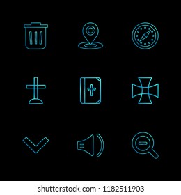 Set of 9 icons, for web, internet, mobile apps, interface design: business, finance, shopping, communication, fitness, computer, media, transportation, travel, easter, christmas, summer, device