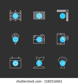 Set of 9 icons, for web, internet, mobile apps, interface design: business, finance, shopping, communication, fitness, computer, media, transportation, travel, easter, christmas, summer, device