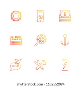 Set of 9 icons, for web, internet, mobile apps, interface design: business, finance, shopping, communication, fitness, computer, media, transportation, travel, easter, christmas, summer, device