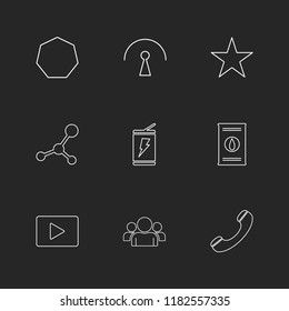 Set of 9 icons, for web, internet, mobile apps, interface design: business, finance, shopping, communication, fitness, computer, media, transportation, travel, easter, christmas, summer, device