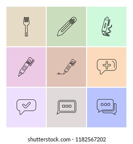 Set of 9 icons, for web, internet, mobile apps, interface design: business, finance, shopping, communication, fitness, computer, media, transportation, travel, easter, christmas, summer, device