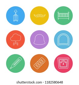 Set of 9 icons, for web, internet, mobile apps, interface design: business, finance, shopping, communication, fitness, computer, media, transportation, travel, easter, christmas, summer, device