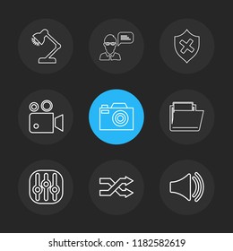 Set of 9 icons, for web, internet, mobile apps, interface design: business, finance, shopping, communication, fitness, computer, media, transportation, travel, easter, christmas, summer, device
