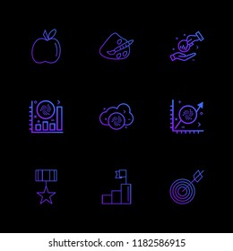 Set of 9 icons, for web, internet, mobile apps, interface design: business, finance, shopping, communication, fitness, computer, media, transportation, travel, easter, christmas, summer, device