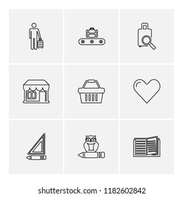 Set of 9 icons, for web, internet, mobile apps, interface design: business, finance, shopping, communication, fitness, computer, media, transportation, travel, easter, christmas, summer, device