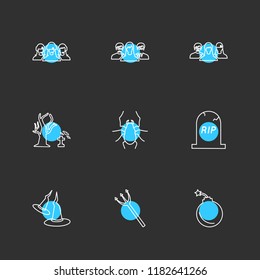 Set of 9 icons, for web, internet, mobile apps, interface design: business, finance, shopping, communication, fitness, computer, media, transportation, travel, easter, christmas, summer, device