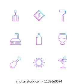 Set of 9 icons, for web, internet, mobile apps, interface design: business, finance, shopping, communication, fitness, computer, media, transportation, travel, easter, christmas, summer, device