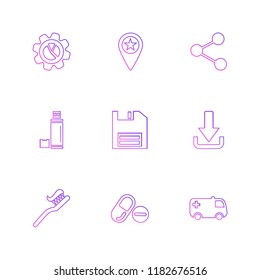 Set of 9 icons, for web, internet, mobile apps, interface design: business, finance, shopping, communication, fitness, computer, media, transportation, travel, easter, christmas, summer, device