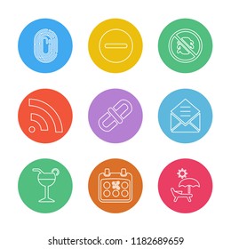 Set of 9 icons, for web, internet, mobile apps, interface design: business, finance, shopping, communication, fitness, computer, media, transportation, travel, easter, christmas, summer, device