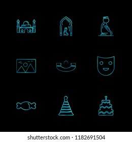Set of 9 icons, for web, internet, mobile apps, interface design: business, finance, shopping, communication, fitness, computer, media, transportation, travel, easter, christmas, summer, device