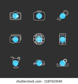 Set of 9 icons, for web, internet, mobile apps, interface design: business, finance, shopping, communication, fitness, computer, media, transportation, travel, easter, christmas, summer, device