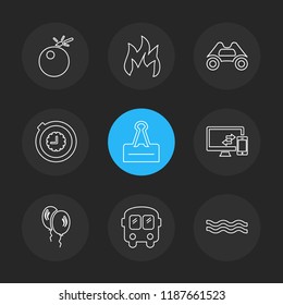 Set of 9 icons, for web, internet, mobile apps, interface design: business, finance, shopping, communication, fitness, computer, media, transportation, travel, easter, christmas, summer, device