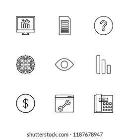 Set of 9 icons, for web, internet, mobile apps, interface design: business, finance, shopping, communication, fitness, computer, media, transportation, travel, easter, christmas, summer, device