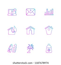 Set of 9 icons, for web, internet, mobile apps, interface design: business, finance, shopping, communication, fitness, computer, media, transportation, travel, easter, christmas, summer, device