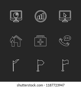 Set of 9 icons, for web, internet, mobile apps, interface design: business, finance, shopping, communication, fitness, computer, media, transportation, travel, easter, christmas, summer, device