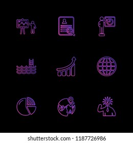 Set of 9 icons, for web, internet, mobile apps, interface design: business, finance, shopping, communication, fitness, computer, media, transportation, travel, easter, christmas, summer, device