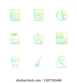 Set of 9 icons, for web, internet, mobile apps, interface design: business, finance, shopping, communication, fitness, computer, media, transportation, travel, easter, christmas, summer, device