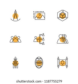 Set of 9 icons, for web, internet, mobile apps, interface design: business, finance, shopping, communication, fitness, computer, media, transportation, travel, easter, christmas, summer, device