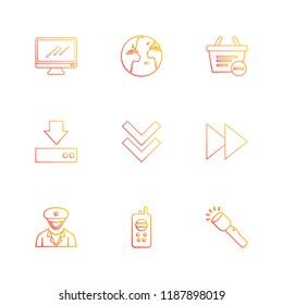 Set of 9 icons, for web, internet, mobile apps, interface design: business, finance, shopping, communication, fitness, computer, media, transportation, travel, easter, christmas, summer, device