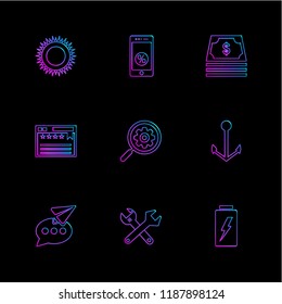 Set of 9 icons, for web, internet, mobile apps, interface design: business, finance, shopping, communication, fitness, computer, media, transportation, travel, easter, christmas, summer, device