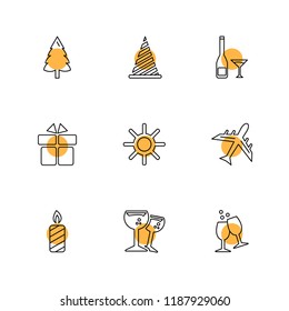 Set of 9 icons, for web, internet, mobile apps, interface design: business, finance, shopping, communication, fitness, computer, media, transportation, travel, easter, christmas, summer, device