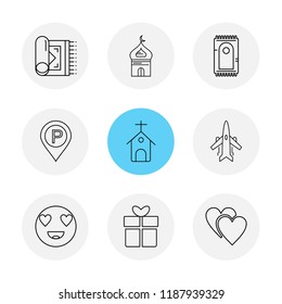 Set of 9 icons, for web, internet, mobile apps, interface design: business, finance, shopping, communication, fitness, computer, media, transportation, travel, easter, christmas, summer, device