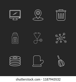 Set of 9 icons, for web, internet, mobile apps, interface design: business, finance, shopping, communication, fitness, computer, media, transportation, travel, easter, christmas, summer, device