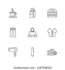 Set of 9 icons, for web, internet, mobile apps, interface design: business, finance, shopping, communication, fitness, computer, media, transportation, travel, easter, christmas, summer, device