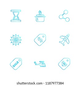Set of 9 icons, for web, internet, mobile apps, interface design: business, finance, shopping, communication, fitness, computer, media, transportation, travel, easter, christmas, summer, device