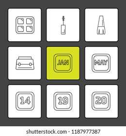 Set of 9 icons, for web, internet, mobile apps, interface design: business, finance, shopping, communication, fitness, computer, media, transportation, travel, easter, christmas, summer, device