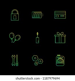 Set of 9 icons, for web, internet, mobile apps, interface design: business, finance, shopping, communication, fitness, computer, media, transportation, travel, easter, christmas, summer, device