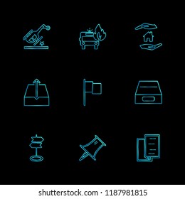 Set of 9 icons, for web, internet, mobile apps, interface design: business, finance, shopping, communication, fitness, computer, media, transportation, travel, easter, christmas, summer, device