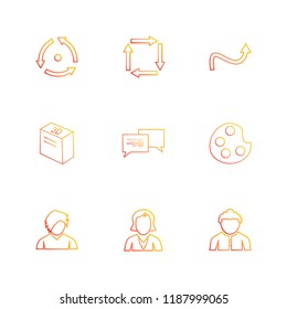 Set of 9 icons, for web, internet, mobile apps, interface design: business, finance, shopping, communication, fitness, computer, media, transportation, travel, easter, christmas, summer, device