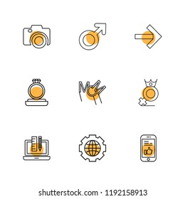 Set of 9 icons, for web, internet, mobile apps, interface design: business, finance, shopping, communication, fitness, computer, media, transportation, travel, easter, christmas, summer, device