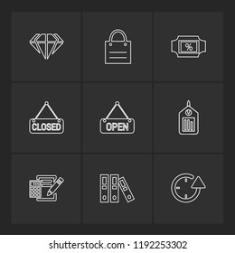 Set of 9 icons, for web, internet, mobile apps, interface design: business, finance, shopping, communication, fitness, computer, media, transportation, travel, easter, christmas, summer, device