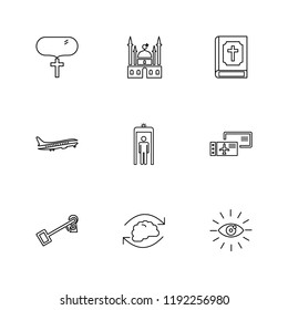 Set of 9 icons, for web, internet, mobile apps, interface design: business, finance, shopping, communication, fitness, computer, media, transportation, travel, easter, christmas, summer, device