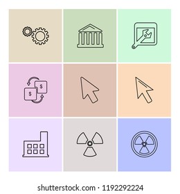 Set of 9 icons, for web, internet, mobile apps, interface design: business, finance, shopping, communication, fitness, computer, media, transportation, travel, easter, christmas, summer, device