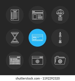 Set of 9 icons, for web, internet, mobile apps, interface design: business, finance, shopping, communication, fitness, computer, media, transportation, travel, easter, christmas, summer, device
