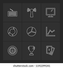 Set of 9 icons, for web, internet, mobile apps, interface design: business, finance, shopping, communication, fitness, computer, media, transportation, travel, easter, christmas, summer, device