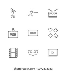 Set of 9 icons, for web, internet, mobile apps, interface design: business, finance, shopping, communication, fitness, computer, media, transportation, travel, easter, christmas, summer, device