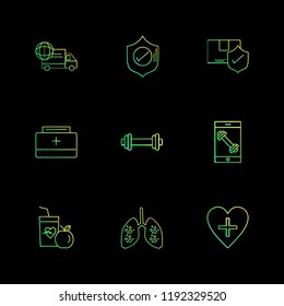 Set of 9 icons, for web, internet, mobile apps, interface design: business, finance, shopping, communication, fitness, computer, media, transportation, travel, easter, christmas, summer, device