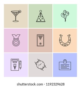 Set of 9 icons, for web, internet, mobile apps, interface design: business, finance, shopping, communication, fitness, computer, media, transportation, travel, easter, christmas, summer, device