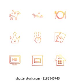 Set of 9 icons, for web, internet, mobile apps, interface design: business, finance, shopping, communication, fitness, computer, media, transportation, travel, easter, christmas, summer, device