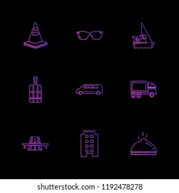 Set of 9 icons, for web, internet, mobile apps, interface design: business, finance, shopping, communication, fitness, computer, media, transportation, travel, easter, christmas, summer, device