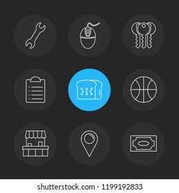 Set of 9 icons, for web, internet, mobile apps, interface design: business, finance, shopping, communication, fitness, computer, media, transportation, travel, easter, christmas, summer, device
