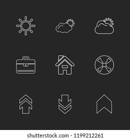 Set of 9 icons, for web, internet, mobile apps, interface design: business, finance, shopping, communication, fitness, computer, media, transportation, travel, easter, christmas, summer, device