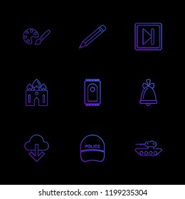 Set of 9 icons, for web, internet, mobile apps, interface design: business, finance, shopping, communication, fitness, computer, media, transportation, travel, easter, christmas, summer, device