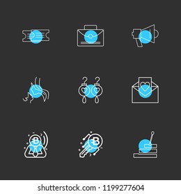 Set of 9 icons, for web, internet, mobile apps, interface design: business, finance, shopping, communication, fitness, computer, media, transportation, travel, easter, christmas, summer, device