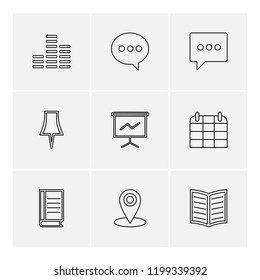 Set of 9 icons, for web, internet, mobile apps, interface design: business, finance, shopping, communication, fitness, computer, media, transportation, travel, easter, christmas, summer, device